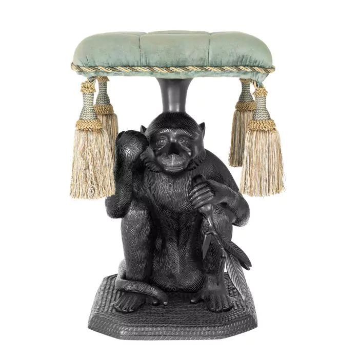 Taburet Monkey Turquoise Velvet 112863, Eichholtz