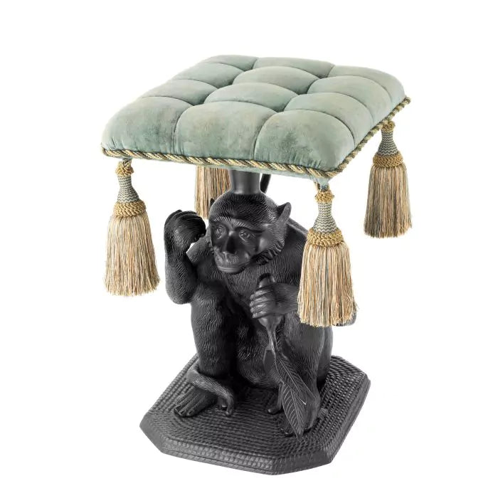 Taburet Monkey Turquoise Velvet 112863, Eichholtz