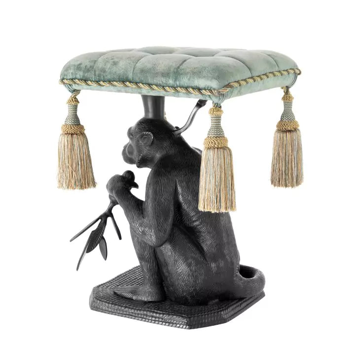 Taburet Monkey Turquoise Velvet 112863, Eichholtz