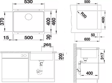 Chiuveta de bucatarie Etagon 500 522228, silgranit Gri Piatra, 530 x 460 mm, Blanco