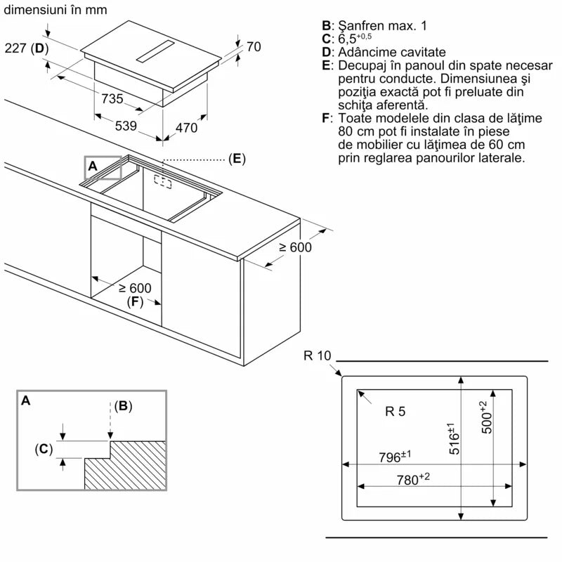Seria 8 Plită pe inducție cu sistem de ventilare integrat 80 cm flush mount PXX801D67E, Bosch