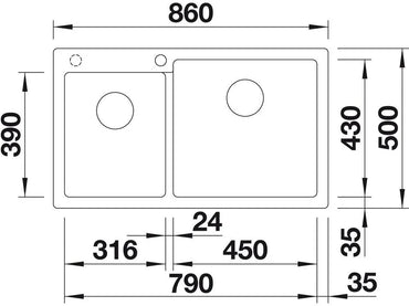 Chiuveta bucatarie Pleon 9 523064, Cuva Mare dreapta, silgranit Trufe, 860 x 500 mm, Blanco