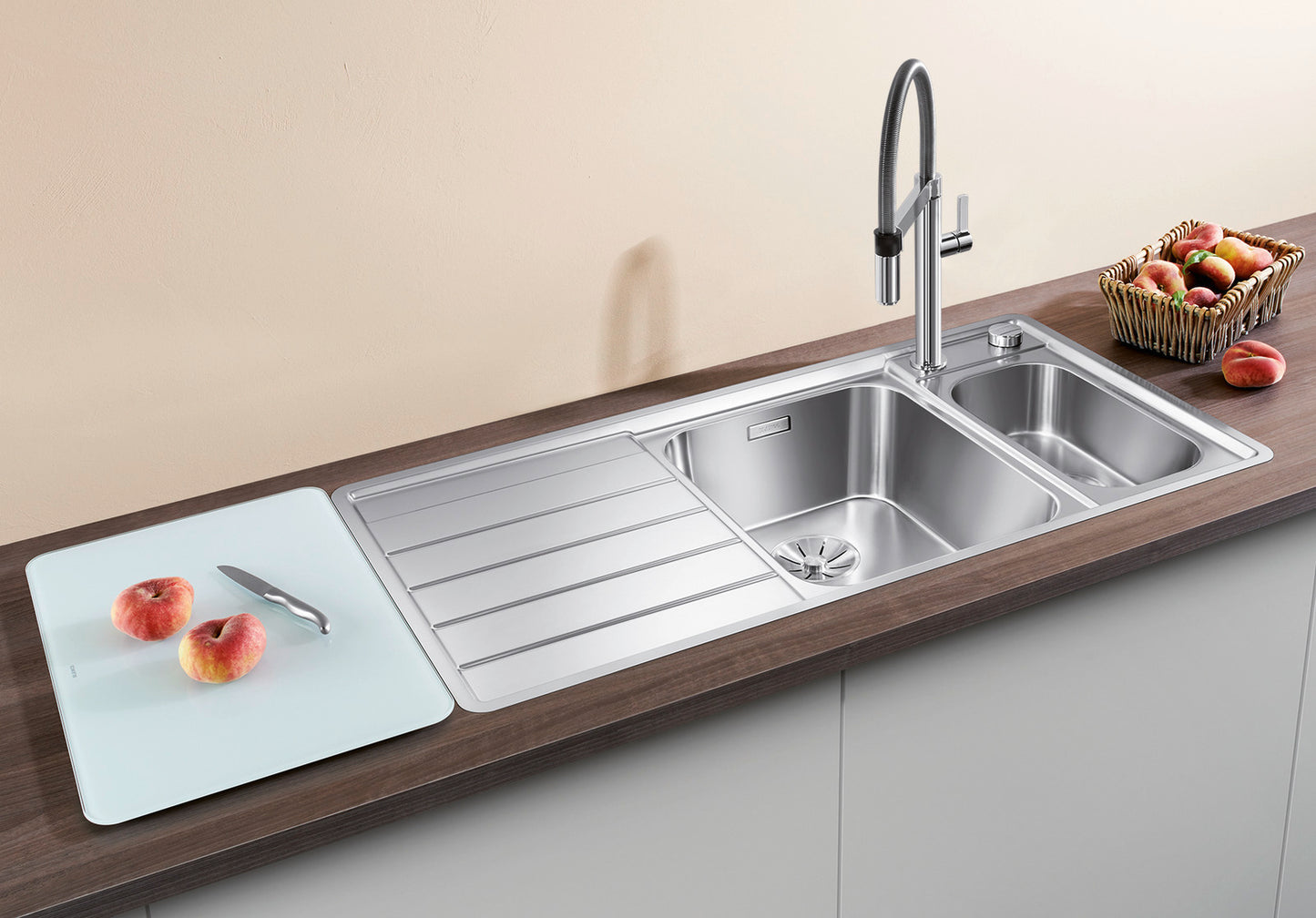 Chiuveta AXA III 6 S-IF, 522105, cuva stanga, otel satinat, 100 cm, tocator inclus, Blanco
