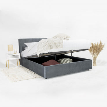 Pat tapitat Amore New cu somiera rabatabila si spatiu de depozitare, Blue