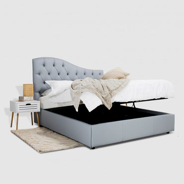 Pat tapitat Zara cu somiera rabatabila si spatiu de depozitare, Blue