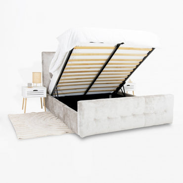 Pat tapitat Amos cu somiera rabatabila si spatiu de depozitare, Blue