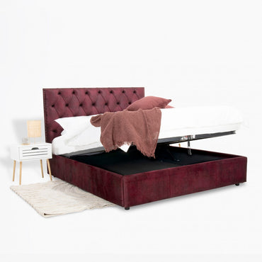 Pat tapitat Boxy cu somiera rabatabila si spatiu de depozitare, Blue