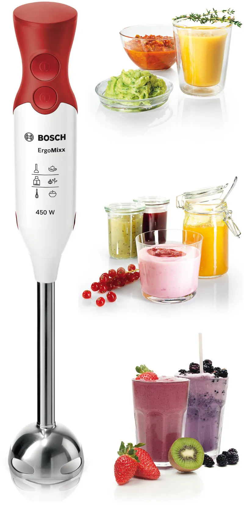 Mixer vertical ErgoMixx 450 W Alb, Roşu MSM64110, Bosch