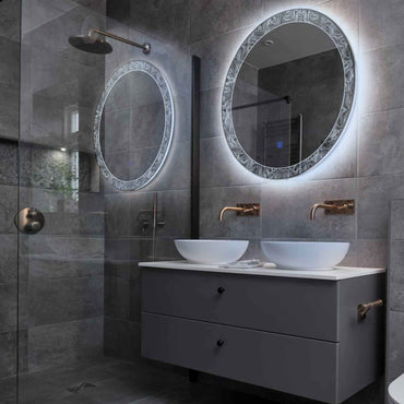 Oglinda LED rotunda cu lumina LED rece Gama Official Model 8 cu buton touch - Reyze