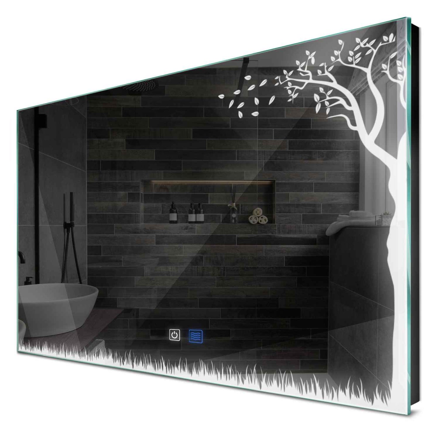 Oglinda LED orizontala cu lumina LED rece Gama Good Vibes Model 8 cu butoane touch si dezaburire - Reyze