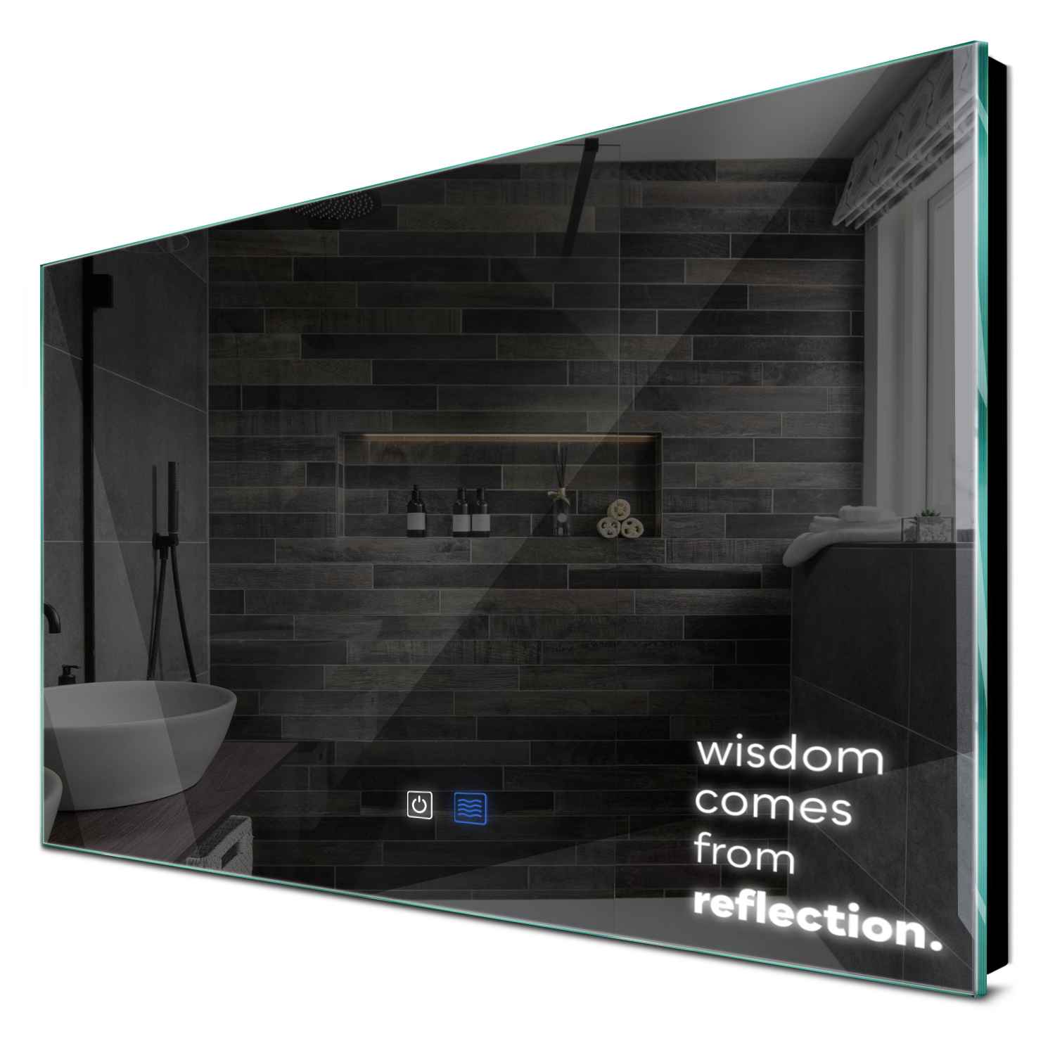 Oglinda LED orizontala cu lumina LED rece Gama Motivated Model 1 cu butoane touch si dezaburire - Reyze