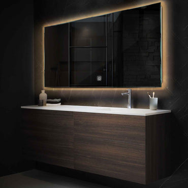 Oglinda LED orizontala cu lumina LED calda Gama Ambient Model 1 cu buton touch - Reyze