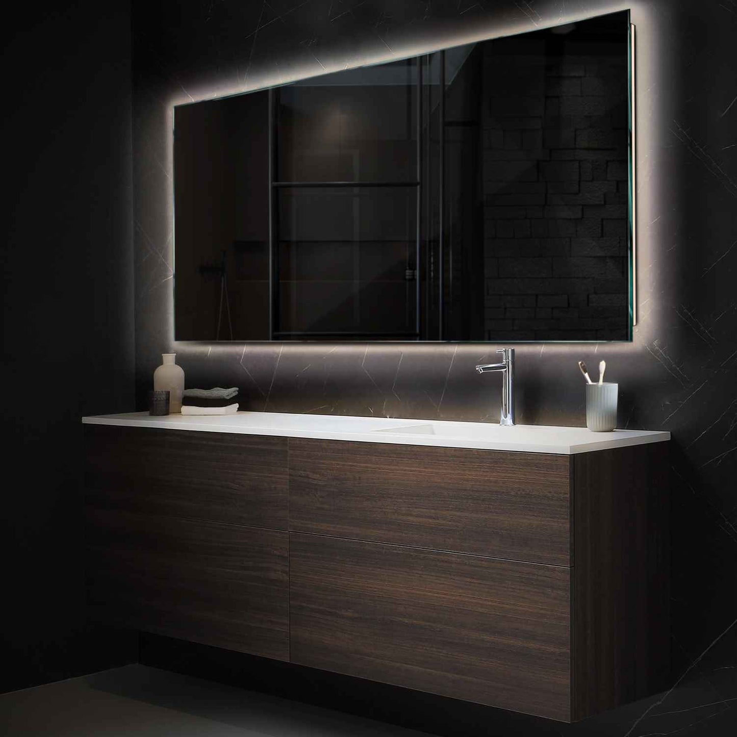 Oglinda LED orizontala cu lumina LED neutra Gama Ambient Model 4 fara butoane - Reyze