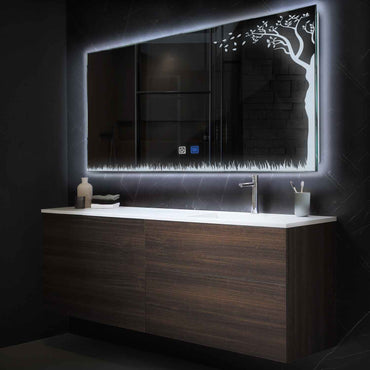 Oglinda LED orizontala cu lumina LED rece Gama Good Vibes Model 8 cu butoane touch si dezaburire - Reyze