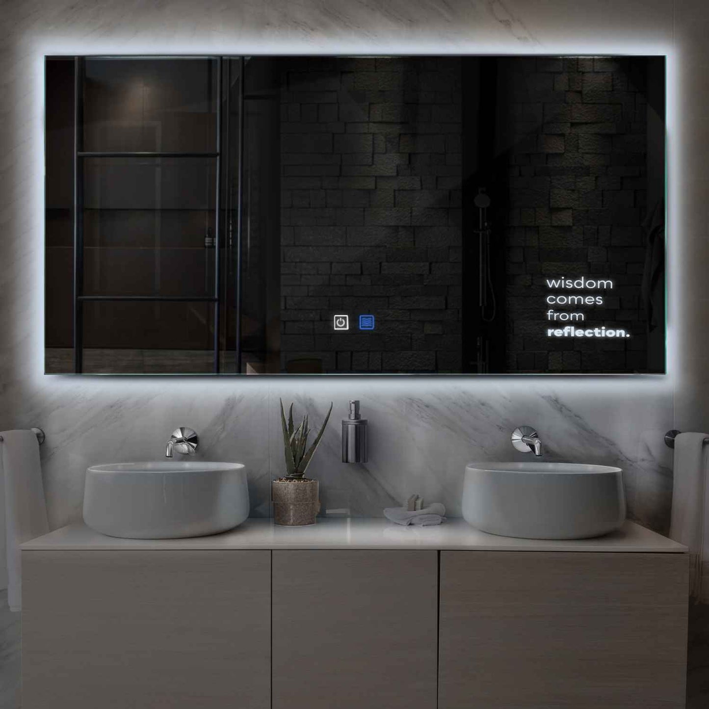 Oglinda LED orizontala cu lumina LED rece Gama Motivated Model 1 cu butoane touch si dezaburire - Reyze