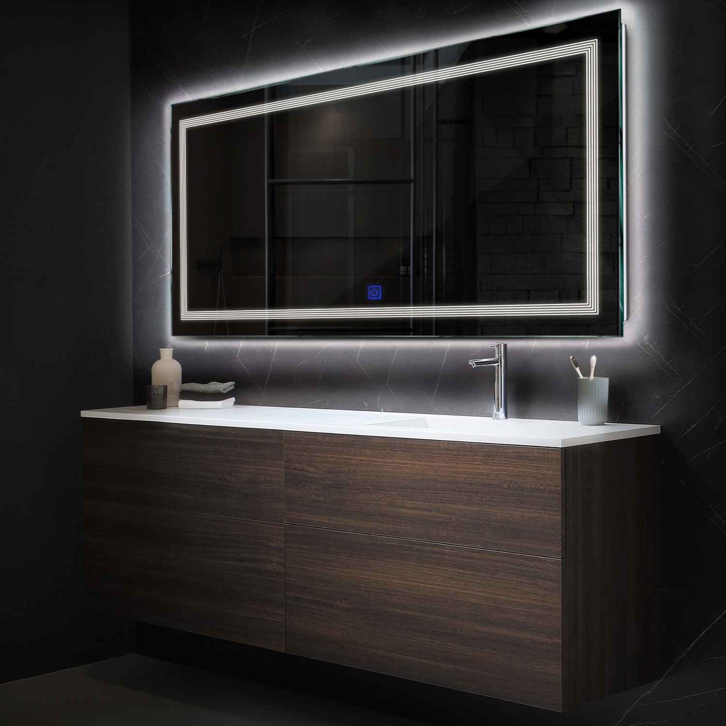 Oglinda LED orizontala cu lumina LED neutra Gama Minimal Model 1 cu buton touch - Reyze