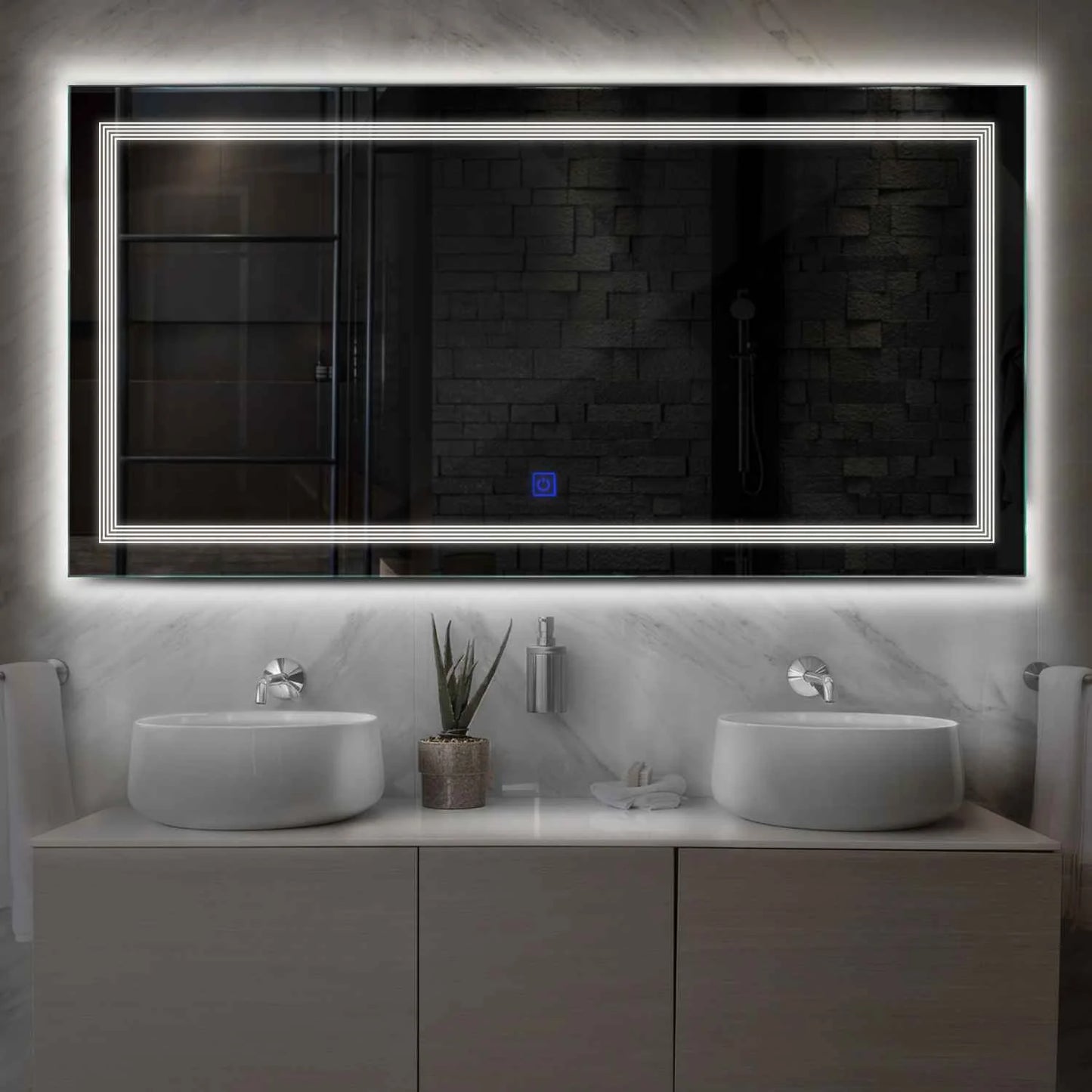 Oglinda LED orizontala cu lumina LED neutra Gama Minimal Model 1 cu buton touch - Reyze