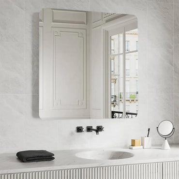 Oglinda simpla clara fara prindere cu lipire prin adeziv Patrata colturi rotunjite R85 mm 50x50 cm Reflect