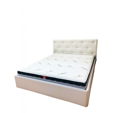 Pat tapitat Quadro Plus cu somiera rabatabila si spatiu de depozitare, Blue