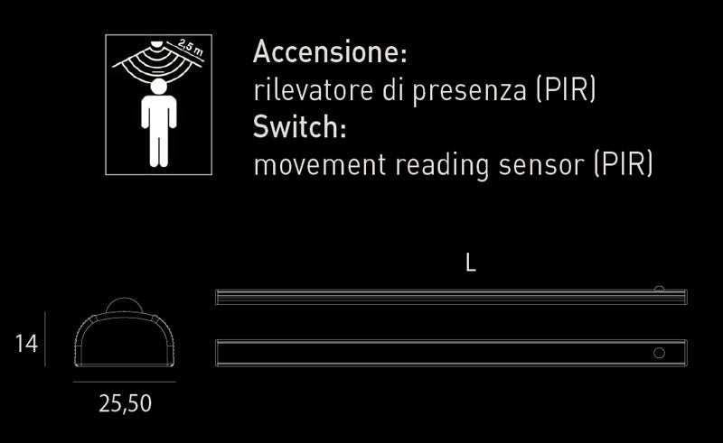 Profil LED cu senzor PIR 410mm , Slim S PIR Diviemme