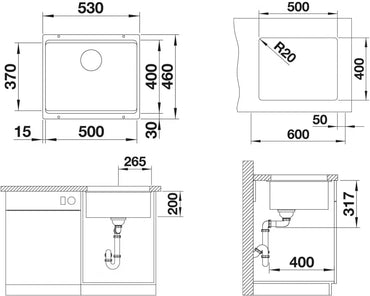 Chiuveta de bucatarie Etagon 500 522234, silgranit Trufe, 530 x 460 mm, Blanco