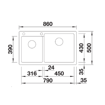 Chiuveta bucatarie Pleon 9 527636, Cuva Mare stanga, silgranit Negru, 860 x 500 mm, Blanco