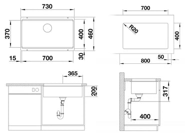 Chiuveta de bucatarie Etagon 525168, silgranit Gri Piatra, 730 x 460 mm, Blanco