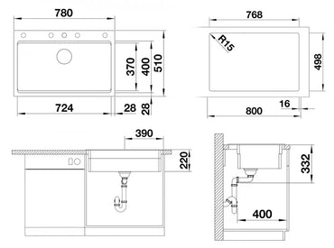 Chiuveta de bucatarie Etagon 527262, silgranit Gri Vulcan, 780 x 510 mm, Blanco