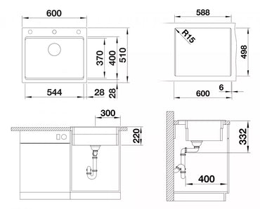 Chiuveta de bucatarie Etagon 6 524543, silgranit Alb, 600 x 510 mm, Blanco