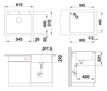 Chiuveta de bucatarie Pleon 6 521679, silgranit Gri Piatra, 615 x 510 mm, Blanco