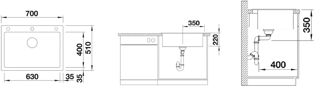 Chiuveta bucatarie Pleon 8 523052, silgranit Cafea, 700 x 510 mm, Blanco