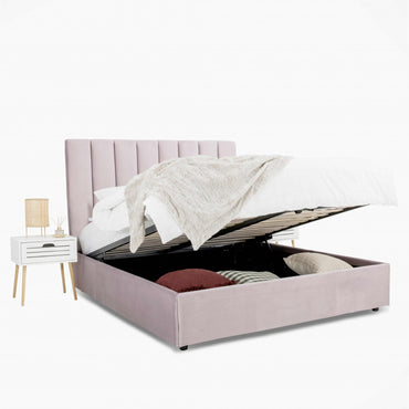 Pat tapitat Eli cu somiera rabatabila si spatiu de depozitare, Blue