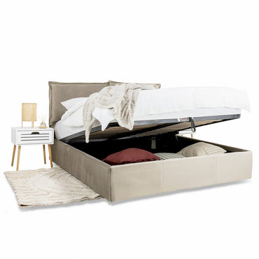 Pat tapitat Giulia cu somiera rabatabila si spatiu de depozitare, Blue