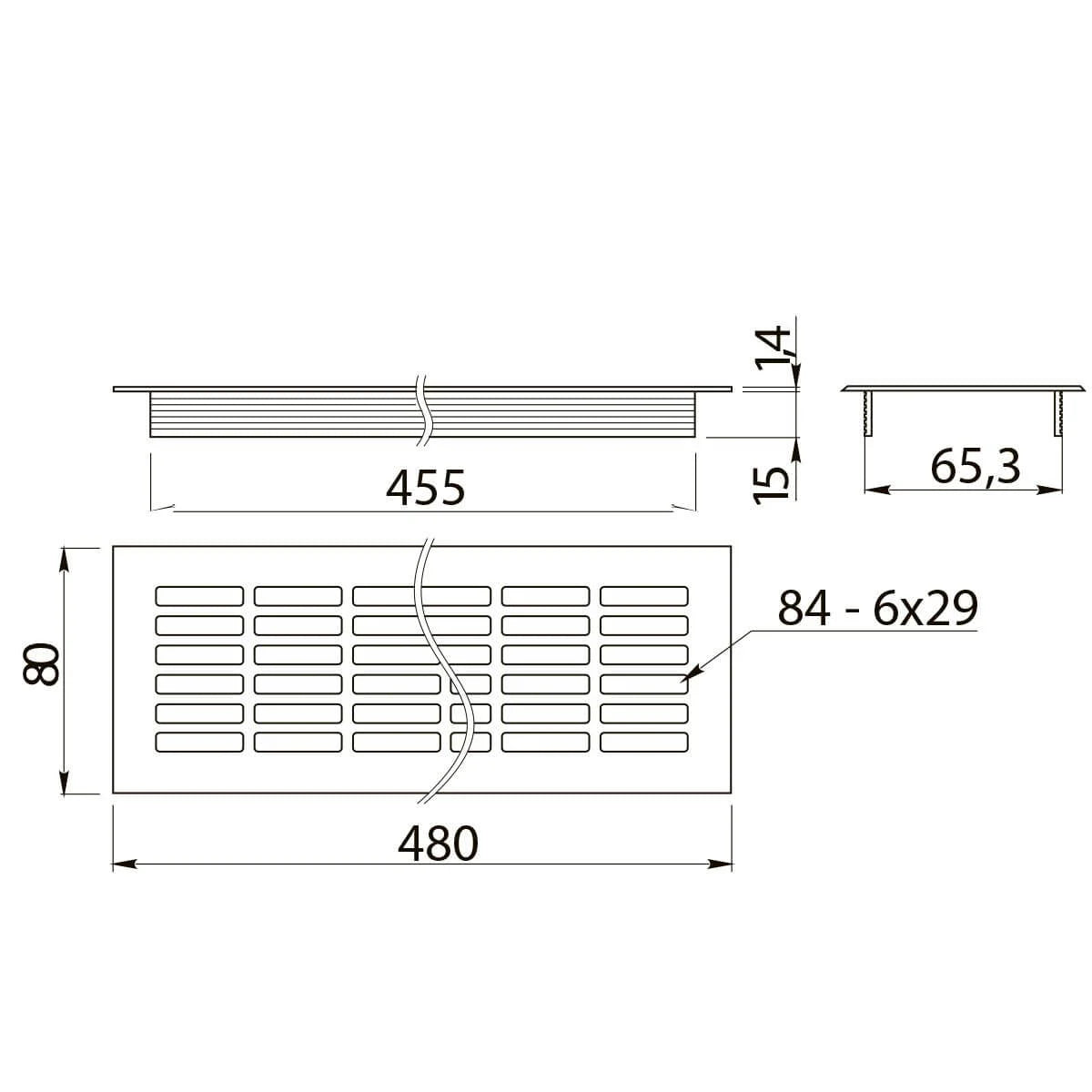 Grila ventilatie aluminiu, 480x80 mm, negru mat