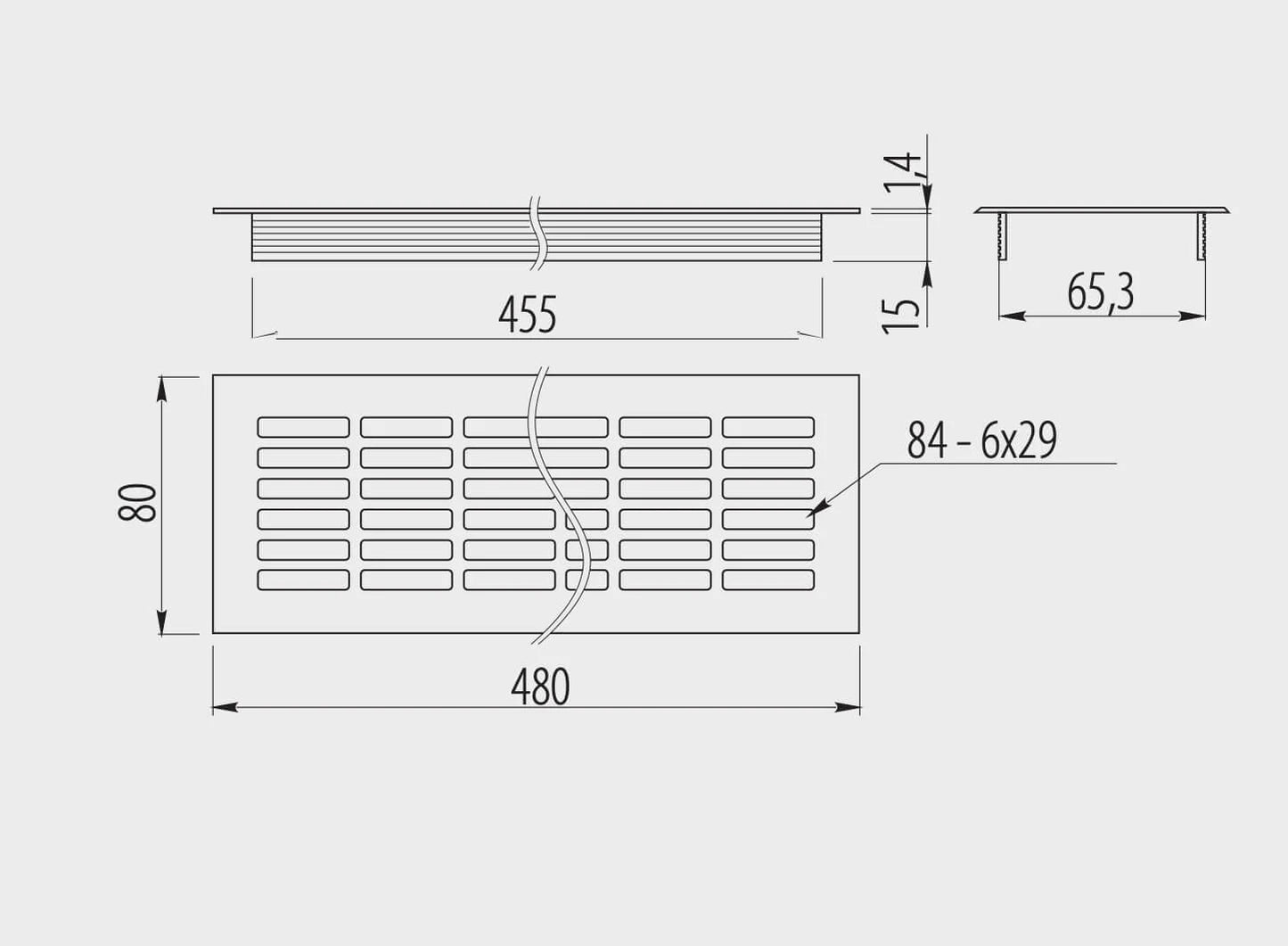 Grila ventilatie aluminiu, 480x80 mm, gri