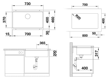 Chiuveta bucatarie Blanco Etagon 700, 527768, granit cafea, sub blat, 700 x 400 mm