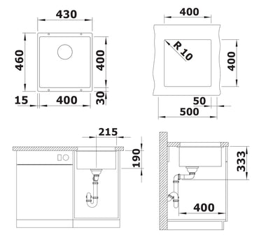 Chiuveta bucatarie Rotan 400, 527328, silgranit gri vulcan, 430 x 460 mm, Blanco