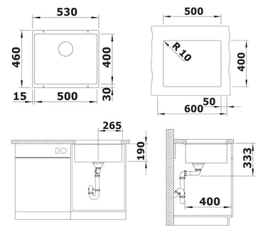 Chiuveta de bucatarie Rotan 500 523075, silgranit antracit, 530 x 460 mm, Blanco