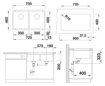 Chiuveta de bucatarie Subline 523583, silgranit cafea, 755 x 460 mm, Blanco