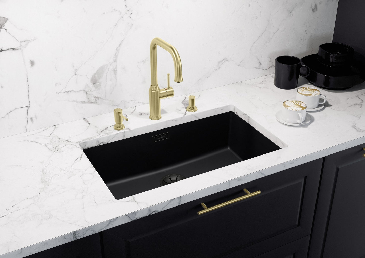 Chiuveta de bucatarie, Subline 526001, silgranit negru, 730 x 460 mm, Blanco