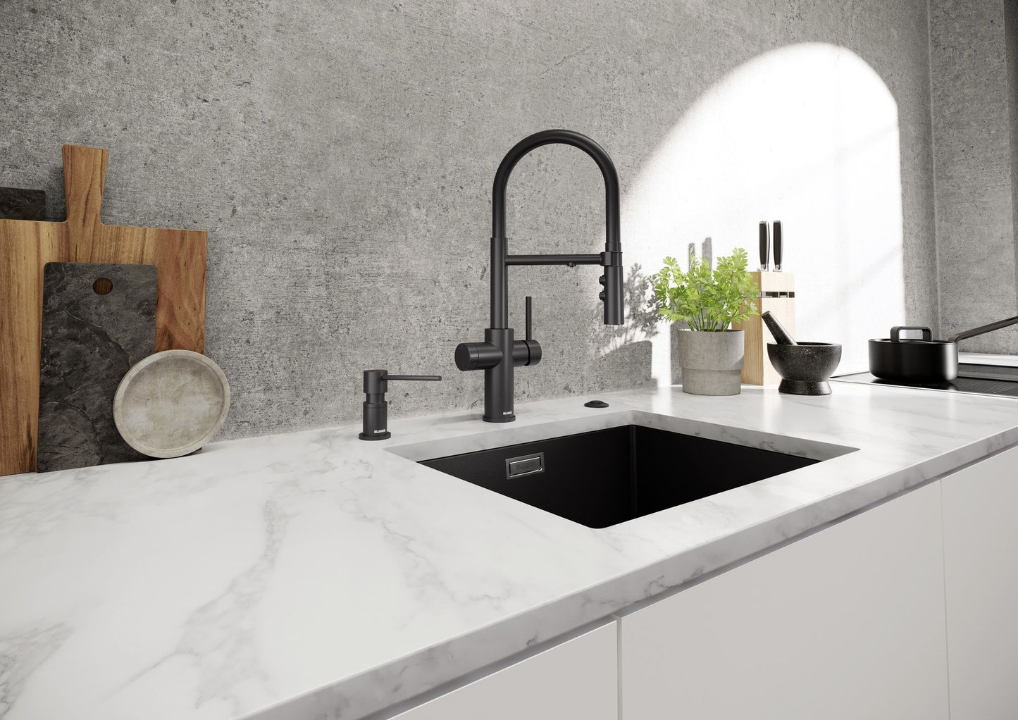 Chiuveta de bucatarie Subline 525995, silgranit negru, 530 x 460 mm, Blanco