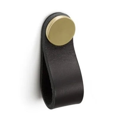Maner Flexa din piele neagra pentru mobilier, cu ornament finisaj alama