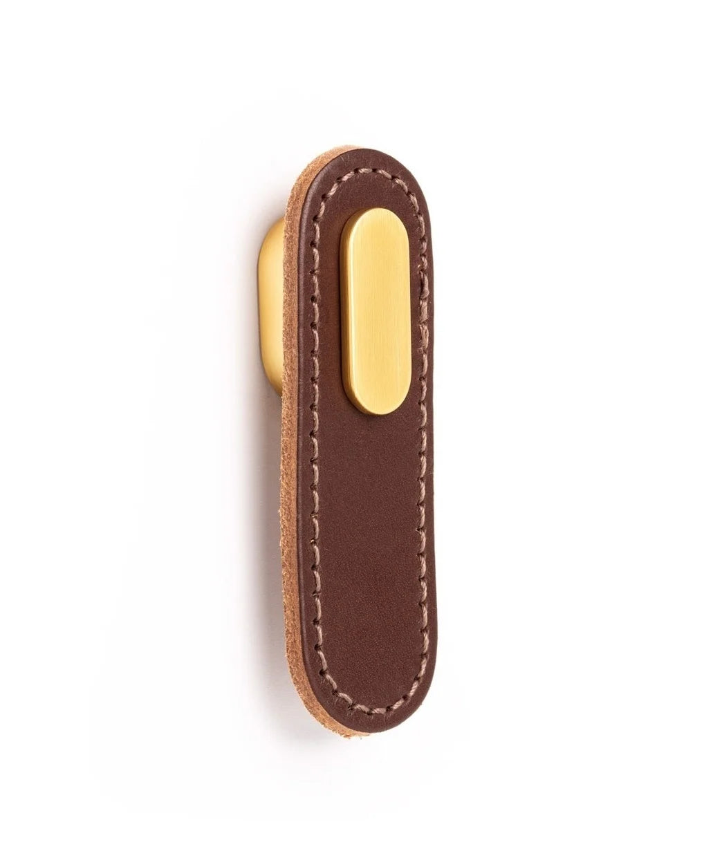Maner Oblong din piele maro pentru mobilier, cu ornament finisaj auriu periat
