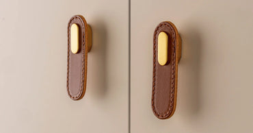 Maner Oblong din piele maro pentru mobilier, cu ornament finisaj auriu periat