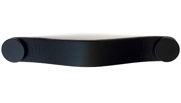 Maner Flexa din piele neagra pentru mobilier, cu ornamente negre, L: 150 mm
