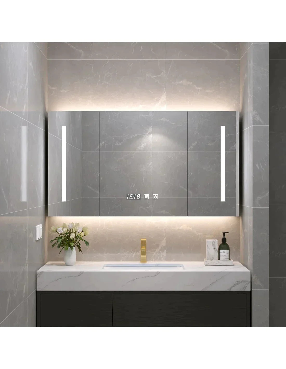 Dulap cu Oglinda LED 65x120 cm cu butoane led si dezaburire SPARKE model ZERKAL GLASS