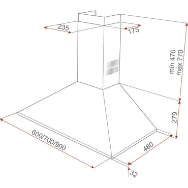 Hotă şemineu, formă piramidă, panou de control cu butoane, 60 cm DBB 60 Teka