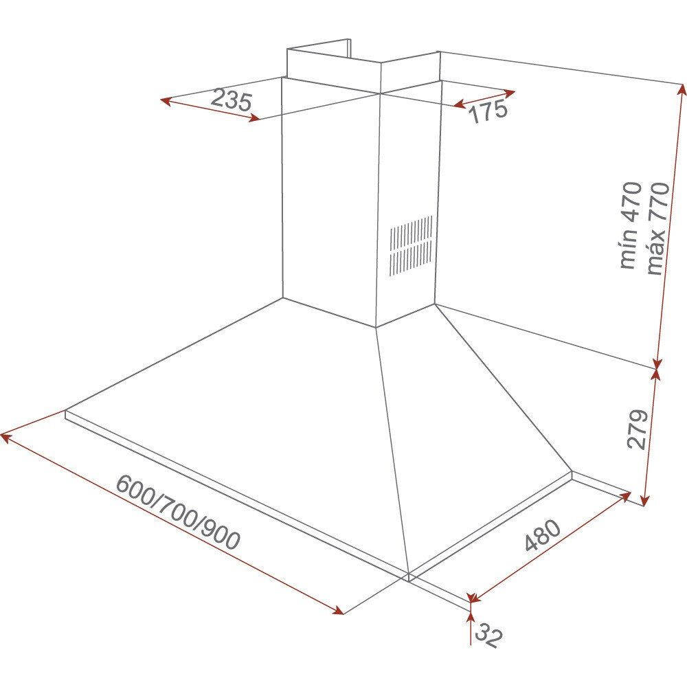 Hotă şemineu, formă piramidă, panou de control cu butoane, 60 cm DBB 60 Teka