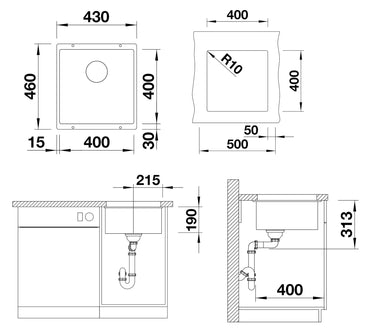 Chiuveta de bucatarie, montare sub blat, Subline 523431, silgranit cafea, 430 x 460 mm, Blanco