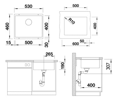 Chiuveta de bucatarie Subline 523441, silgranit cafea, 530 x 460 mm, Blanco